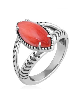 Sterling Silver Red Spiny Oyster Marquise Split Shank Ring, Size