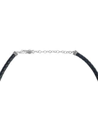 Sterling Silver Lapis Oval Pendant Black Leather Necklace, 17 to 20 Inches