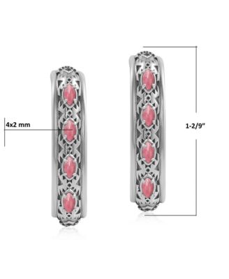 Sterling Silver Rhodonite Patterned J-Hoop 1 Inch Earrings