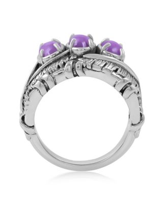 Sterling Silver Phosphosiderite Three Stone Feather Ring, Size 7