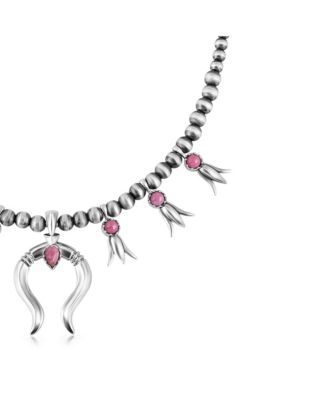 Sterling Silver Rhodonite Beaded Squash Blossom Necklace, 16 to 19 Inches