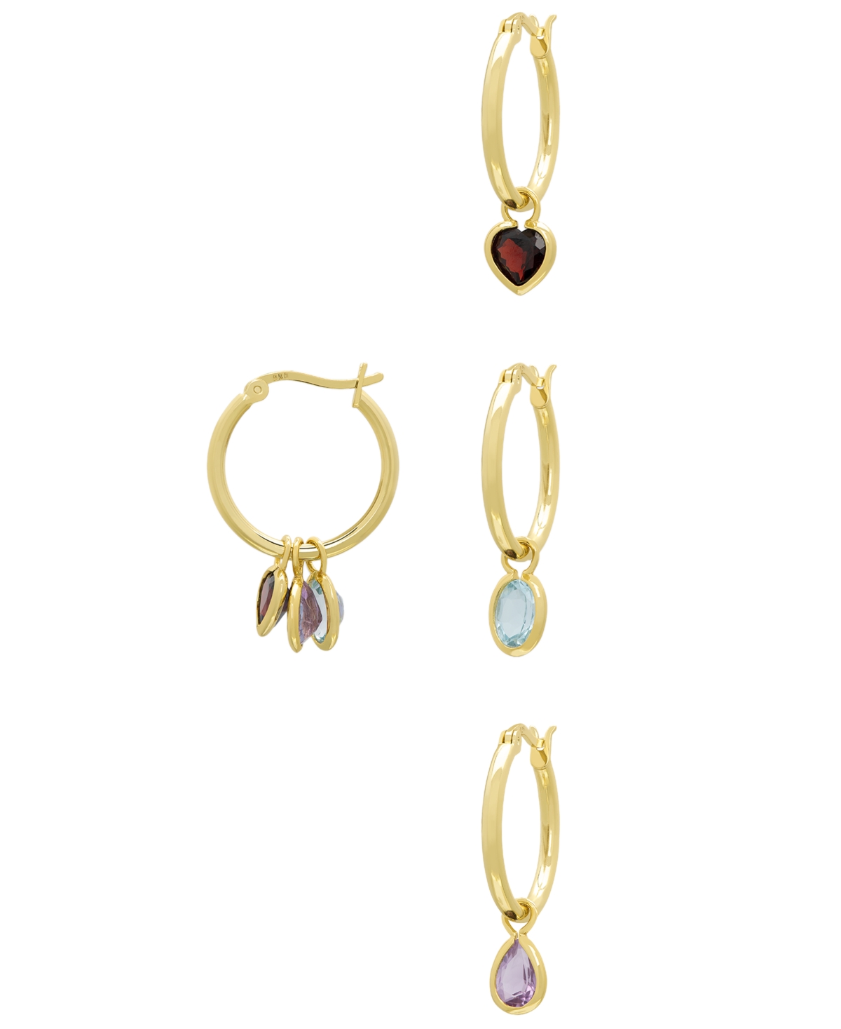 Macy's Garnet (1.9 ct. t.w.), Amethyst (1.3 ct. t.w.) and Blue Topaz (2.2 ct. t.w.) Interchangeable Charms Hoop Earring in 14k Gold Over Sterling Silv