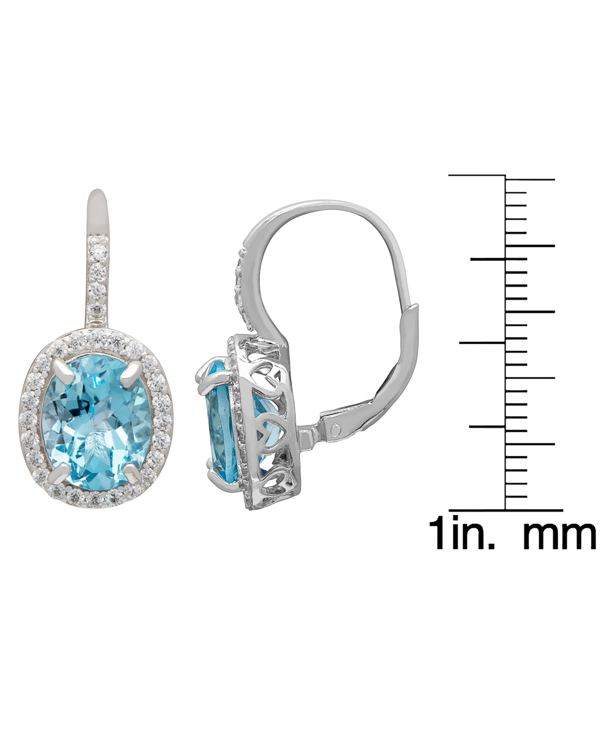 Macy's Lab Grown Blue Sapphire (6-1/3 ct. t.w.) & White (1/2 Halo Oval Leverback Earrings Sterling Silver