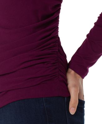 Petite Long Sleeve Mock Neck Shirring Top