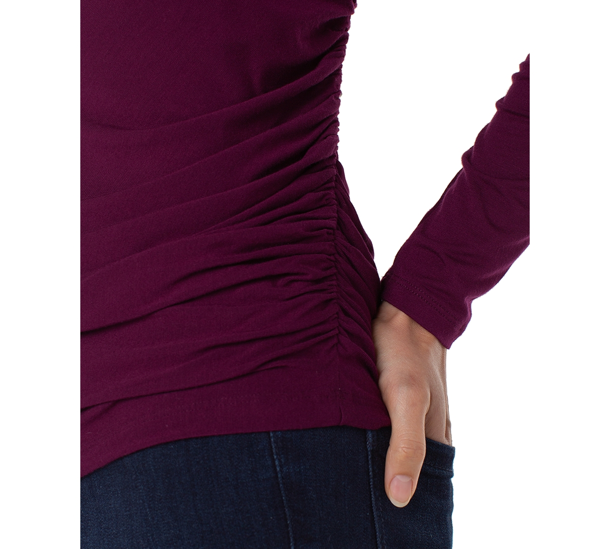 Liverpool Los Angeles Petite Long Sleeve Mock Neck Shirring Top