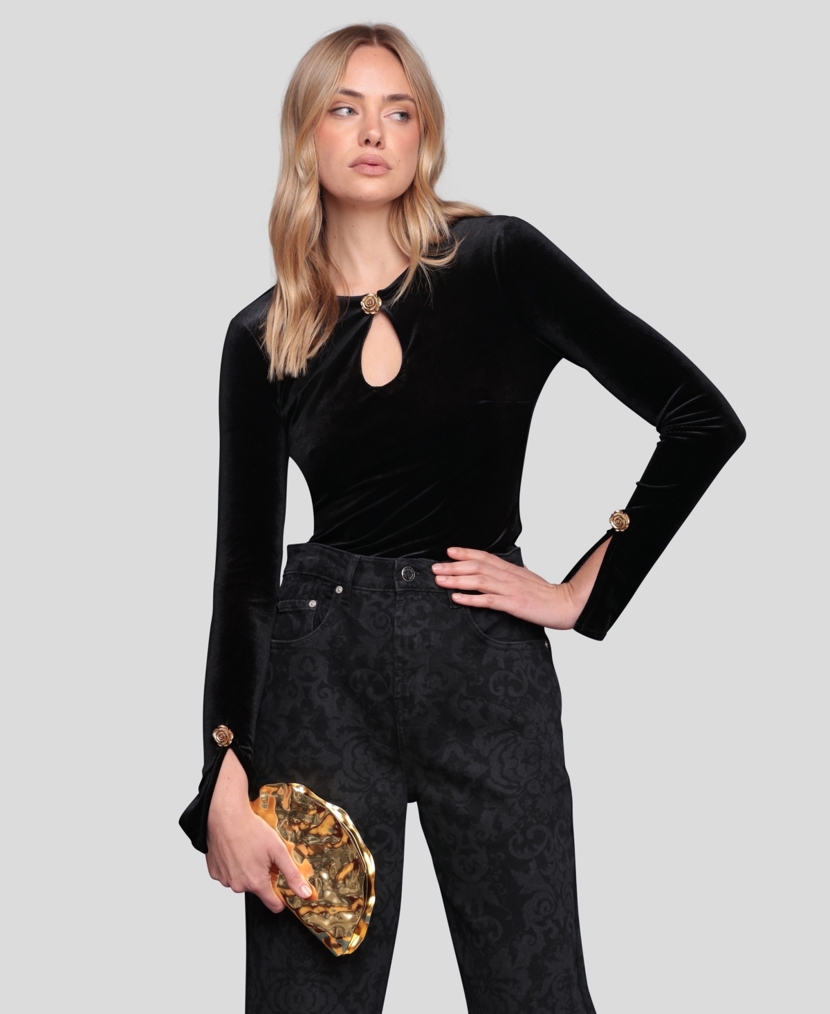 Avec Les Filles Long Sleeve Boatneck Shirt In Black