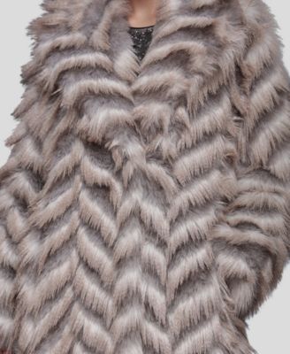 Women's Faux Fur Chevron Notch Collar Maxi Coat
