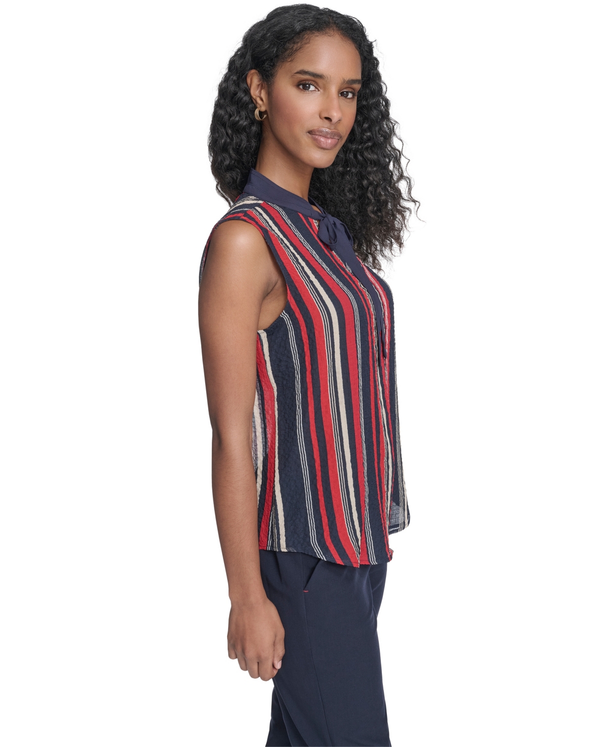 Tommy Hilfiger Women's Sleeveless Striped Tie V-neck Blouse In Multi