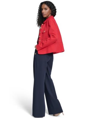 Tommy Hilfiger Womens Military Style Button Front Twill Jacket Sailor Pants Striped Popover Blouse In Red