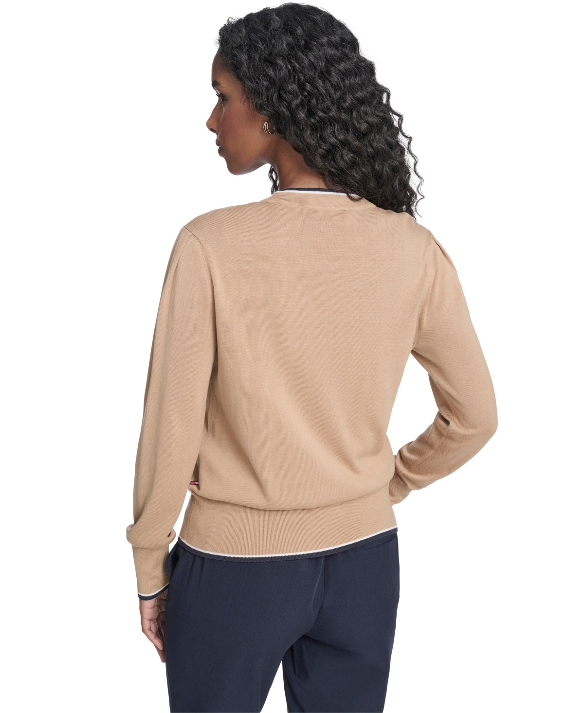 Tommy Hilfiger Women's Tipped V-neck Cardigan Set In Brown