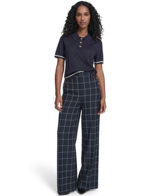 Women's Short Sleeve Pointelle Polo Sweater