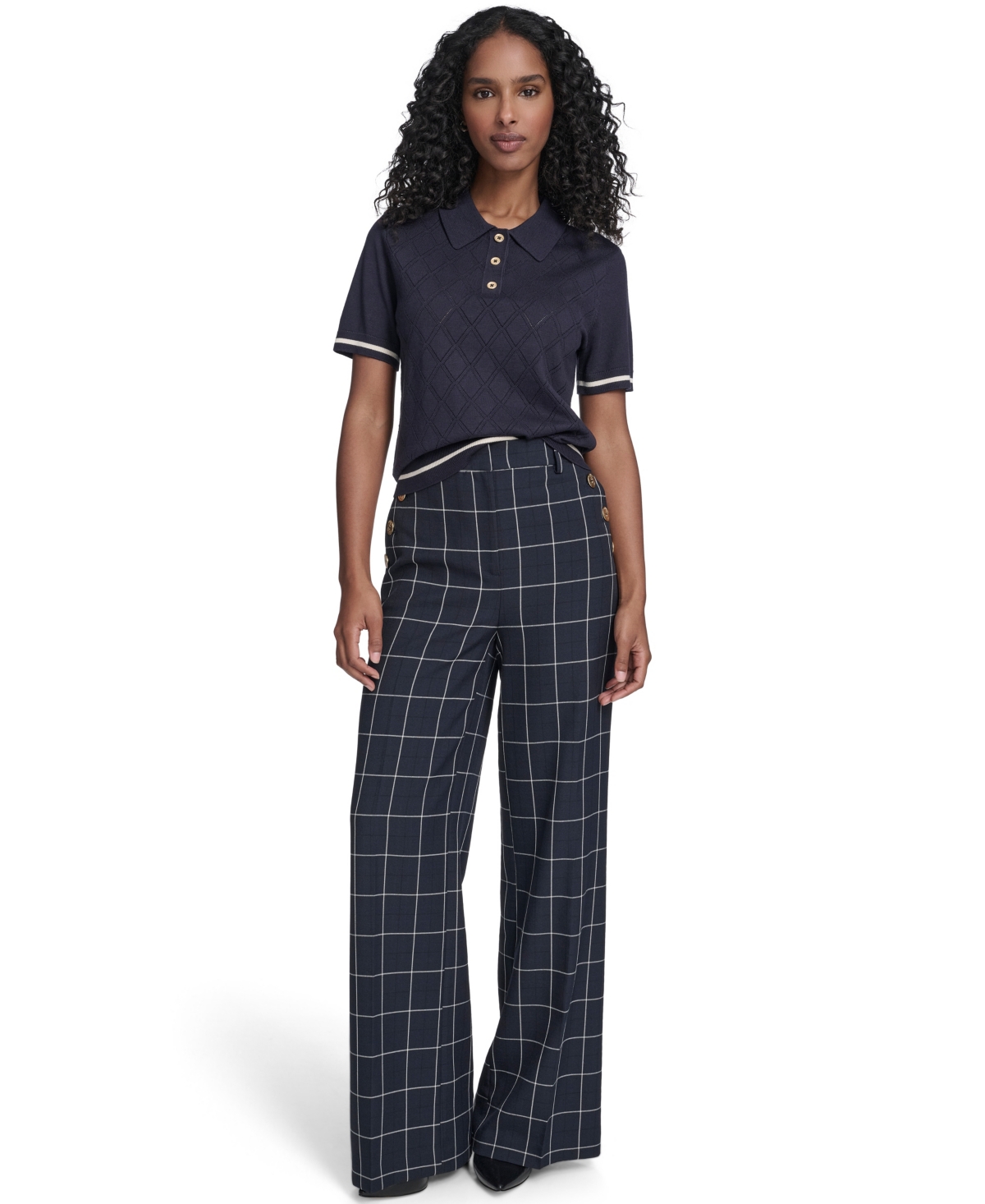 Tommy Hilfiger Women's Short Sleeve Pointelle Polo Sweater