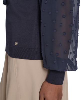 Women's Mixed Media Floral Clip Long Sleeve Sweater