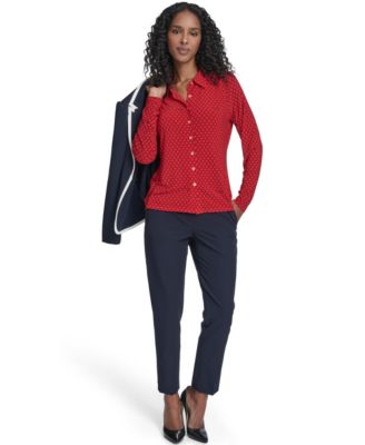 Women's Long Sleeve Clover Button-Up Top