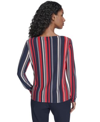 Women's Striped Long Sleeve Boat Neck Top