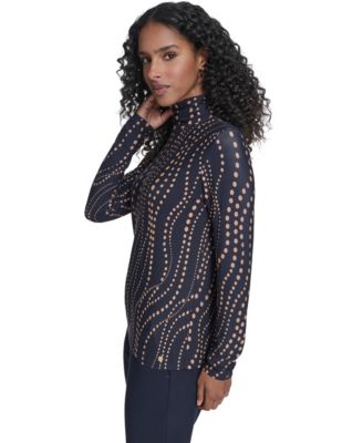 Women's Long Sleeve Cascade Dot Turtleneck Top