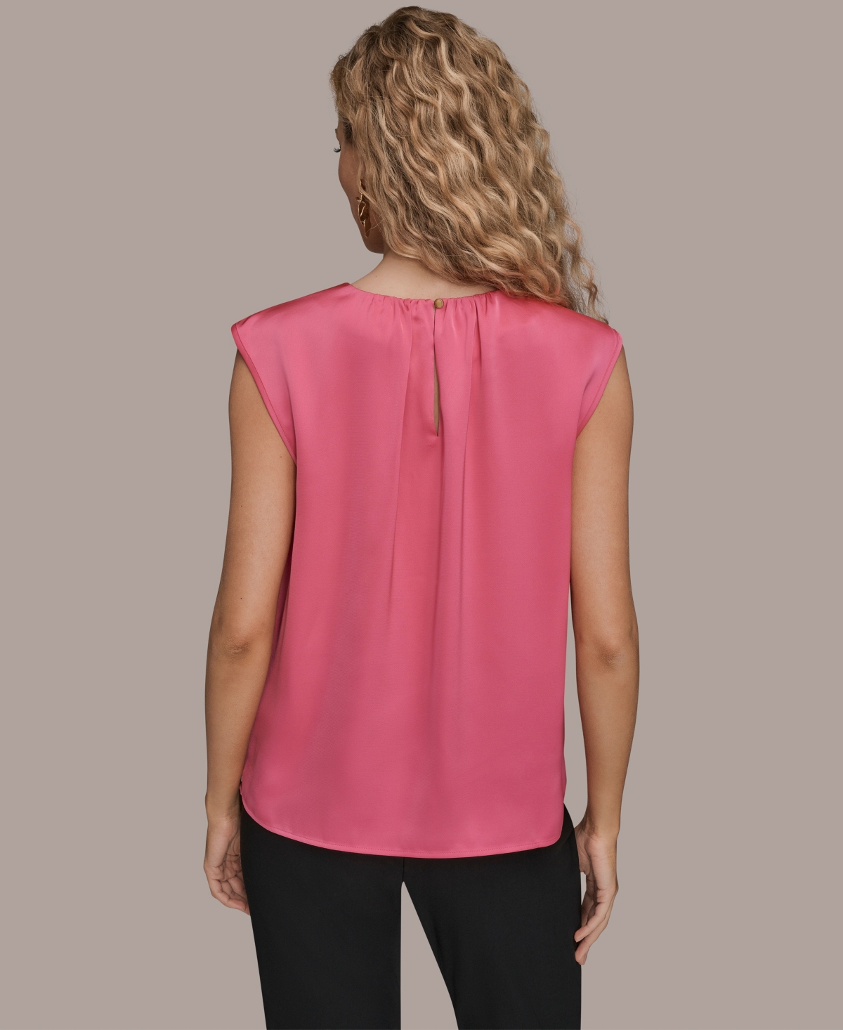 Donna Karan Women's Solid Sleeveless Twist Neck Top In Pink