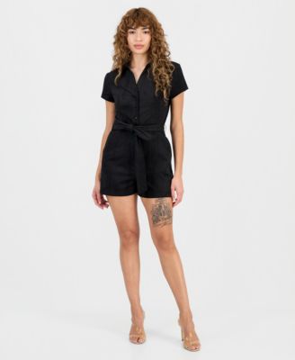 GUESS - Women's Jene Short-Sleeve Faux-Suede Romper