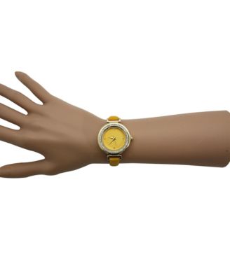 Yellow Faux Leather Solid Colors and Rhinestones Women Watch