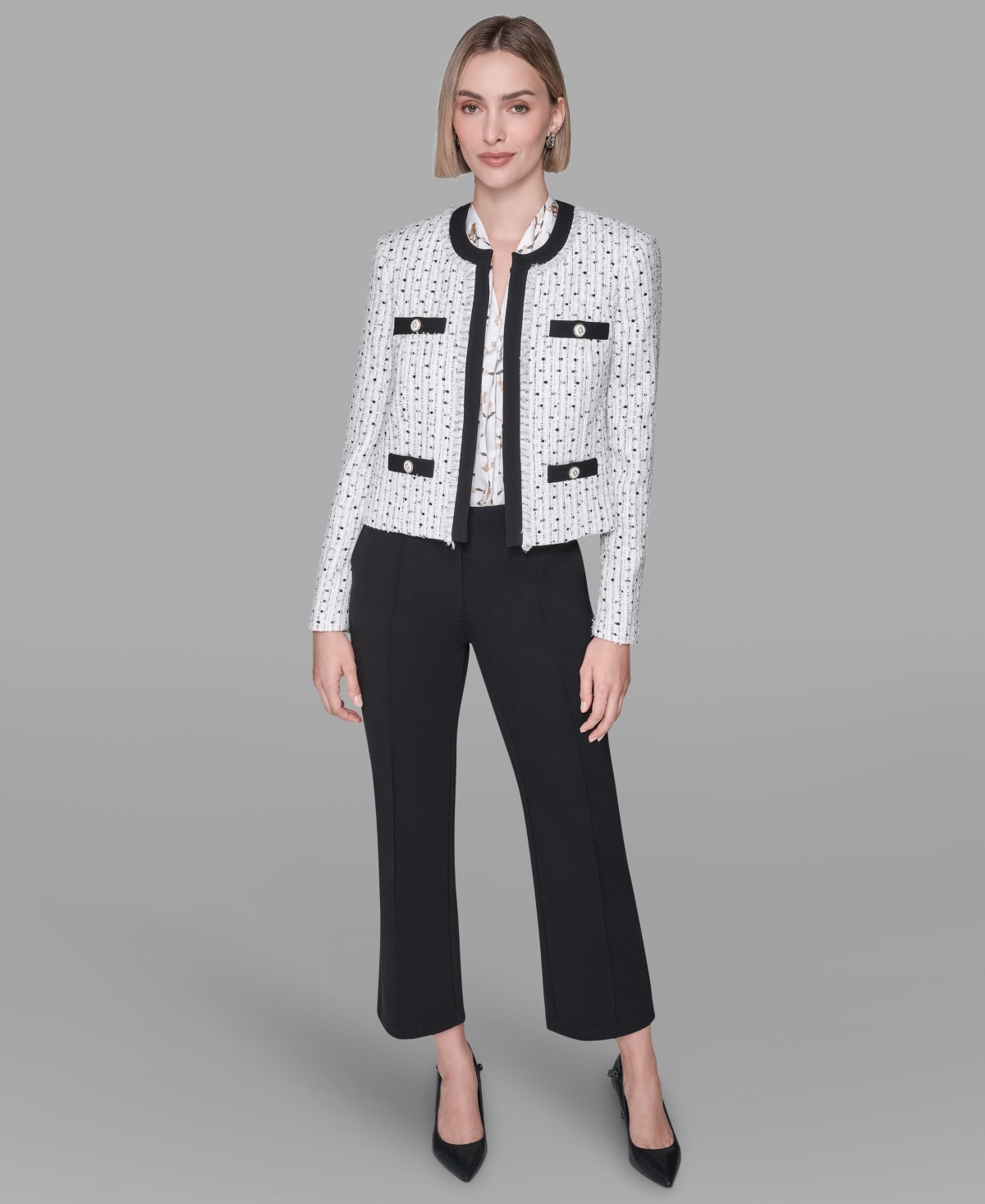 Karl Lagerfeld Women's Long-sleeve Contrast Tweed Jacket In Multi
