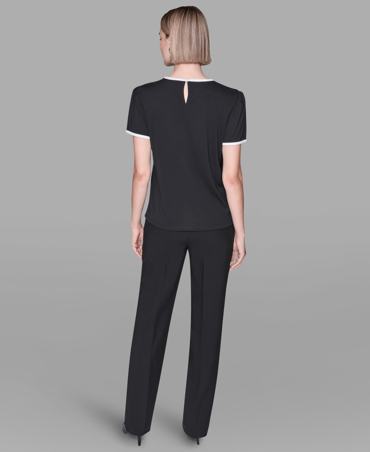 Karl Lagerfeld Paris Women's Short-Sleeve Contrast Piping Top