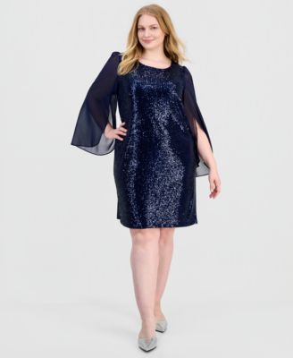 Plus Size Sequinned Chiffon-Sleeve Dress