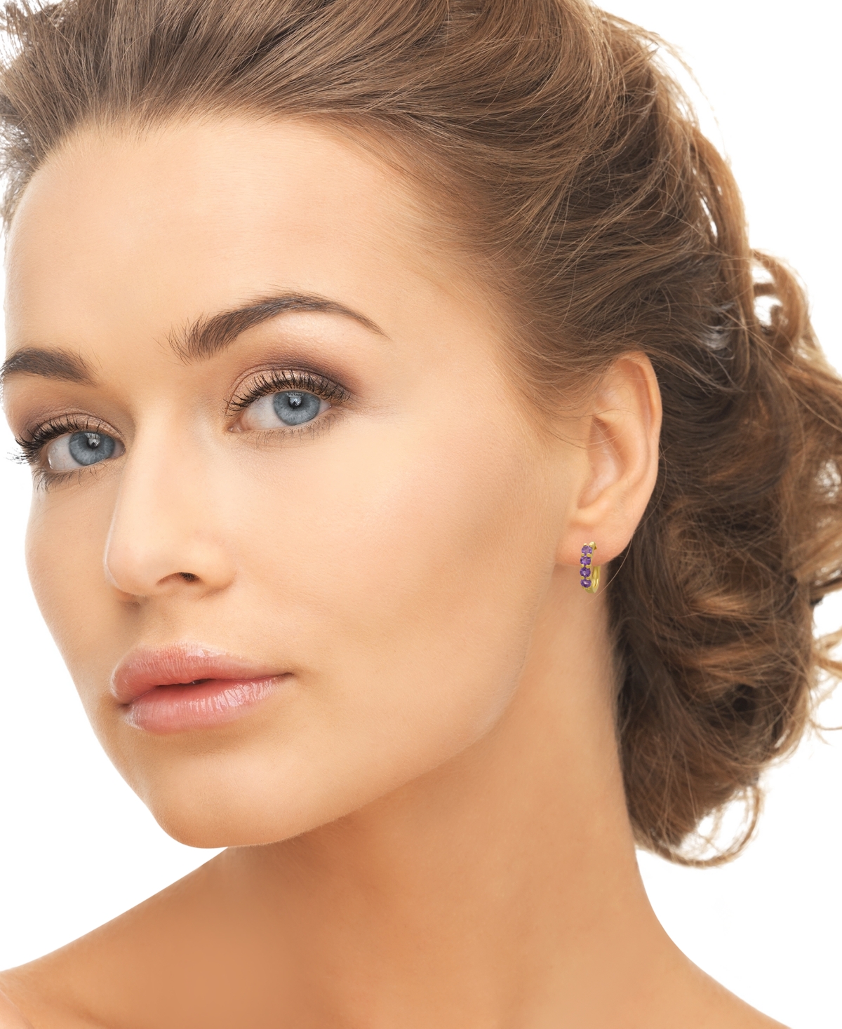 Macy's 3-pc. Amethyst, Peridot And Garnet (2-1/3 Ct. T.w.) Round Halo Huggie Hoop Earrings In 14k Gold Over In Gold