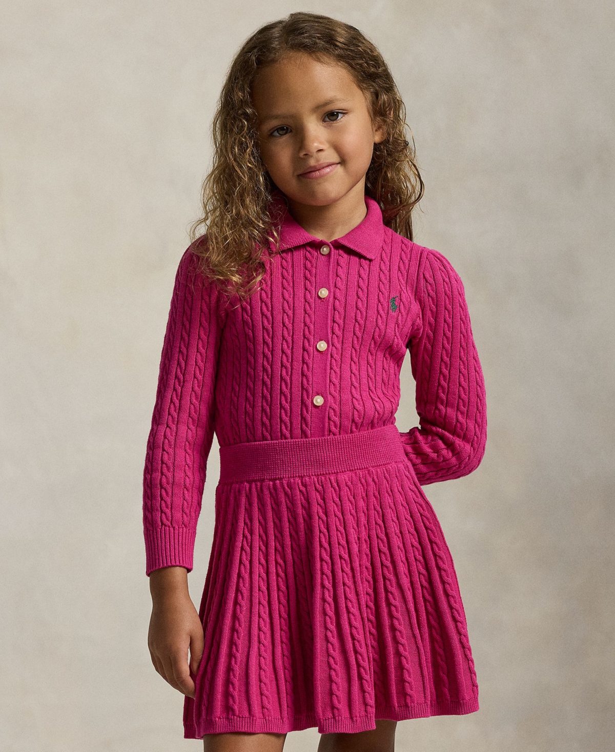 Polo Ralph Lauren Girls 2t-6x 2-piece Crewneck Cardigan And Skirt Set In Pink