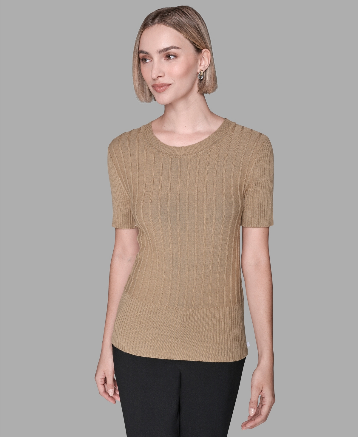 Karl Lagerfeld Women's Short-sleeve Ribbed Sweater In Brown