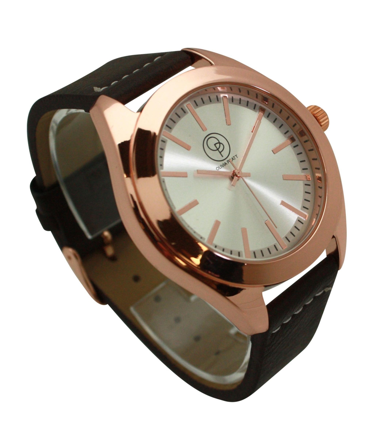 Olivia Pratt Dark Brown Rose Gold Minimalist Faux Leather Band Men Watch