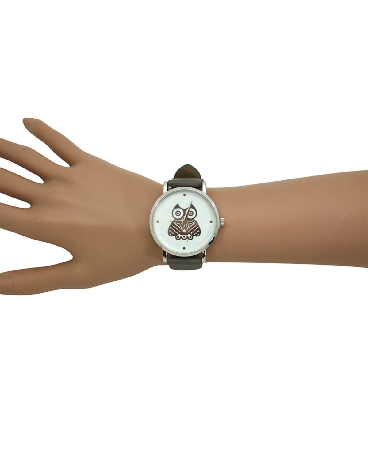 Olivia Pratt Grey Owl Leather Strap Watch