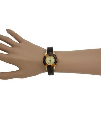 BROWN RHINESTONE TORTOISE BANGLE WATCH