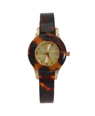 BROWN RHINESTONE TORTOISE BANGLE WATCH