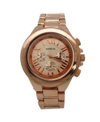 Rosegold Bold Bezel 3-Dial Metal Watch