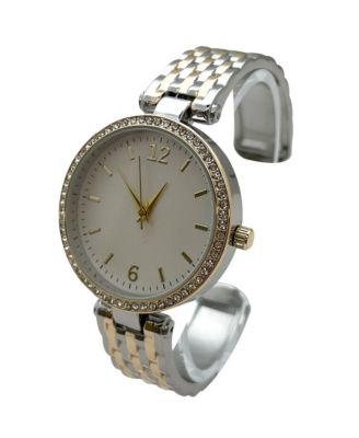 Two Tone Round Face with Rhinestones Bangle Women Watch