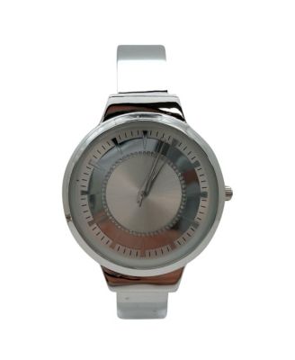 Metallic Colors Round Face Bangle Women Watch, Silver