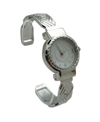 Detailed Bright Metallic Elegant Cuff Women Watch, Silver