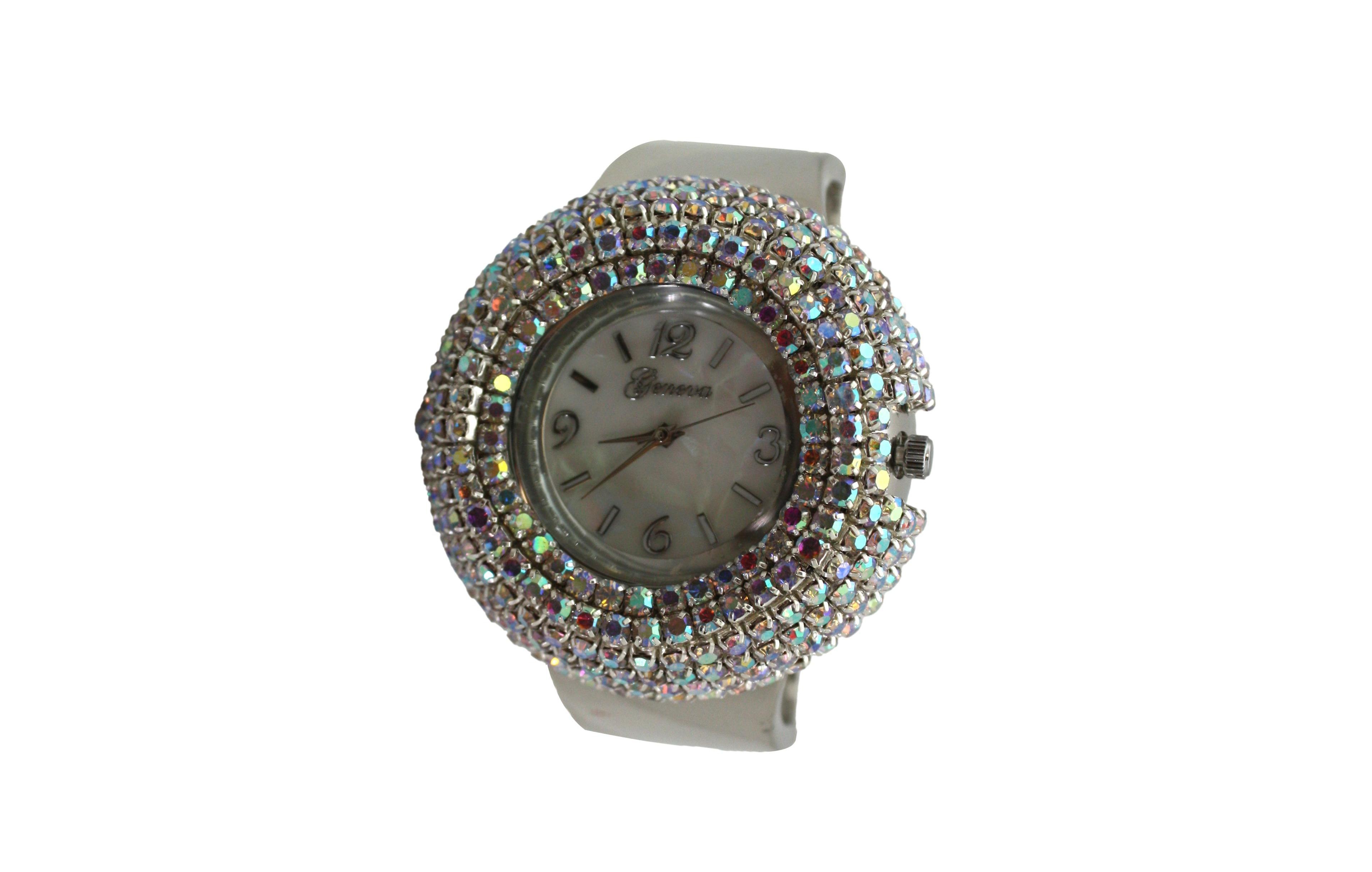 Olivia Pratt Silver Sparkle Rhinestones Chunky Bangle Women Watch