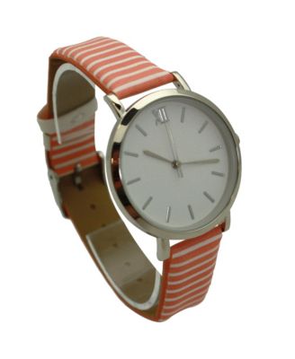 Orange Stripped Pastel Colors Faux Leather Women Watch