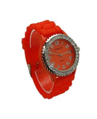 Orange Every Day Silicone and Rhinestones Colorful Women Watch