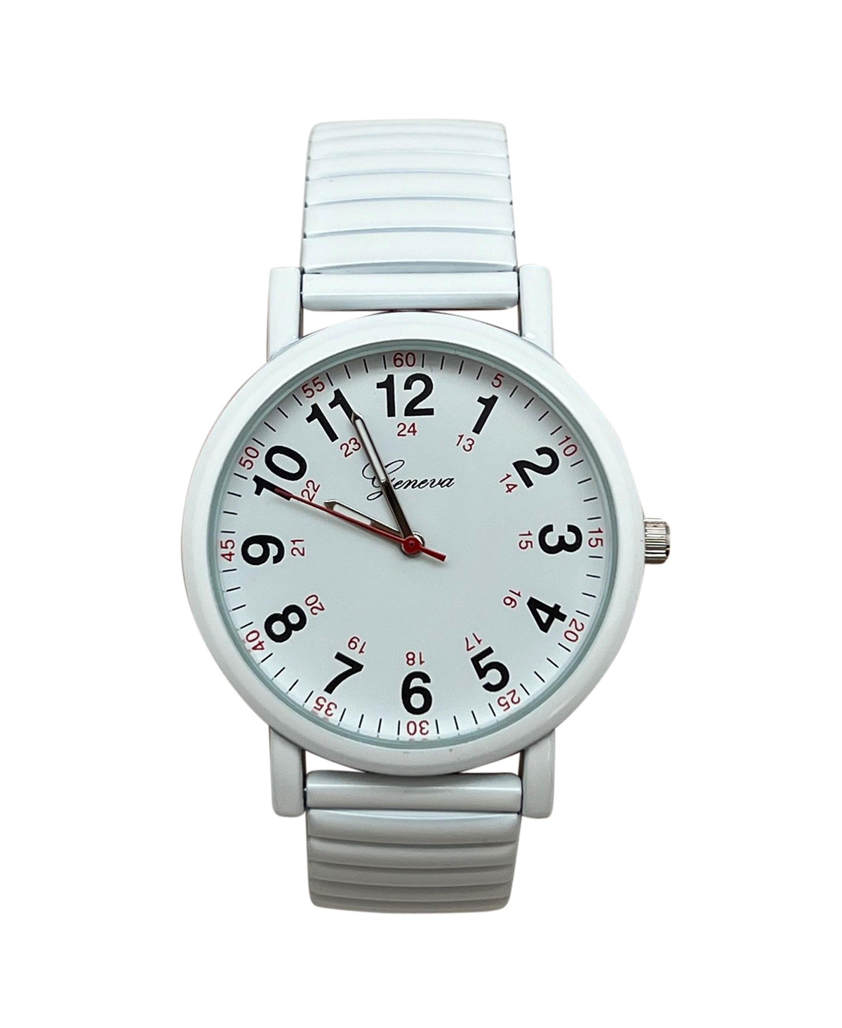Olivia Pratt White Bold Numbers and Casual Stretch Band Women Watch