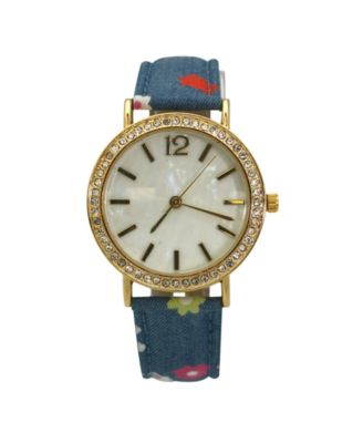 Colorful Flowers and Denim Strap Watch
