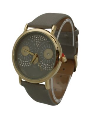 Gray Dazzling Owl Face Leather Strap Watch
