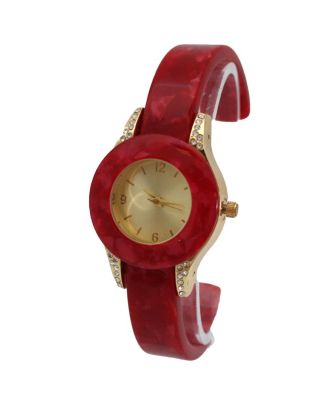 RED RHINESTONE TORTOISE BANGLE WATCH