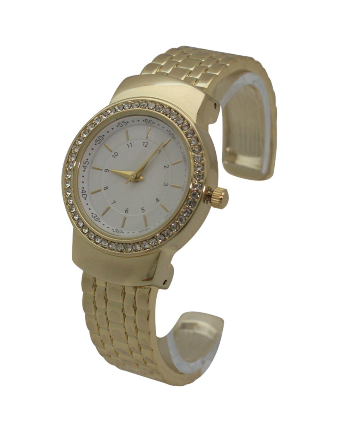 Olivia Pratt Gold Textured And Rhinestone Detal Bangle Watch
