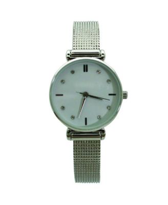 Silver Every Day Textured and Rhinestone Metal Bangle Watch