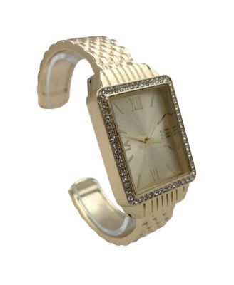 Gold Square Face with Rhinestones Bangle Women Watch