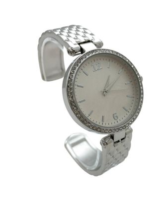 Silver Round Face with Rhinestones Bangle Women Watch