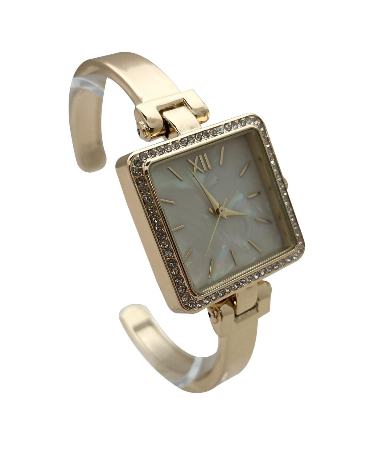Olivia Pratt Gold Square Face Thin Rhinestone Bezel Bangle Women Watch
