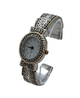 Two Tone New Elegant Textured Bangle Women Watch